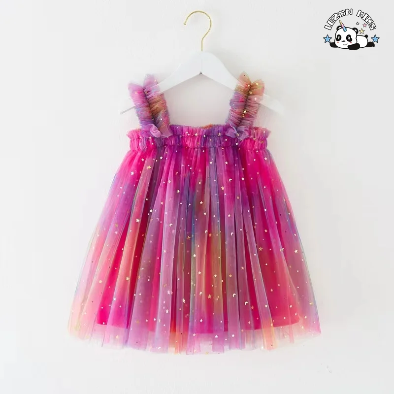 LEZONKIDS - Wholesale New Design summer  sweet tie dye tutu sparkle printed pattern girls dresses